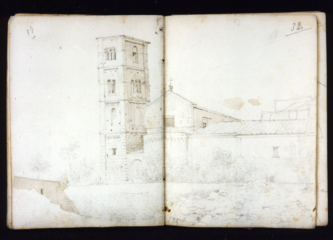 paesaggio con architettura (disegno) di Postiglione Raffaele (sec. XIX)