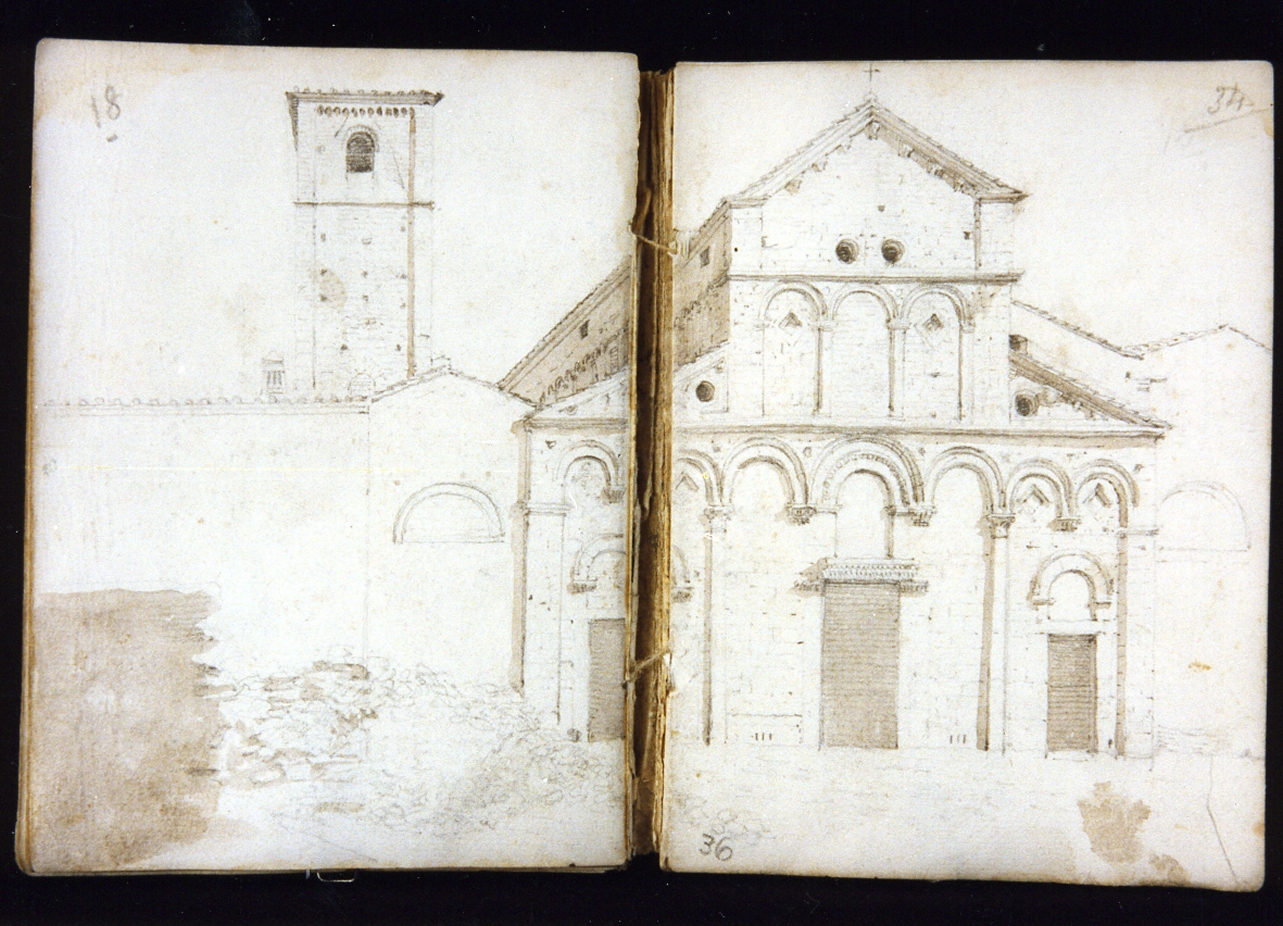paesaggio con architettura (disegno) di Postiglione Raffaele (sec. XIX)