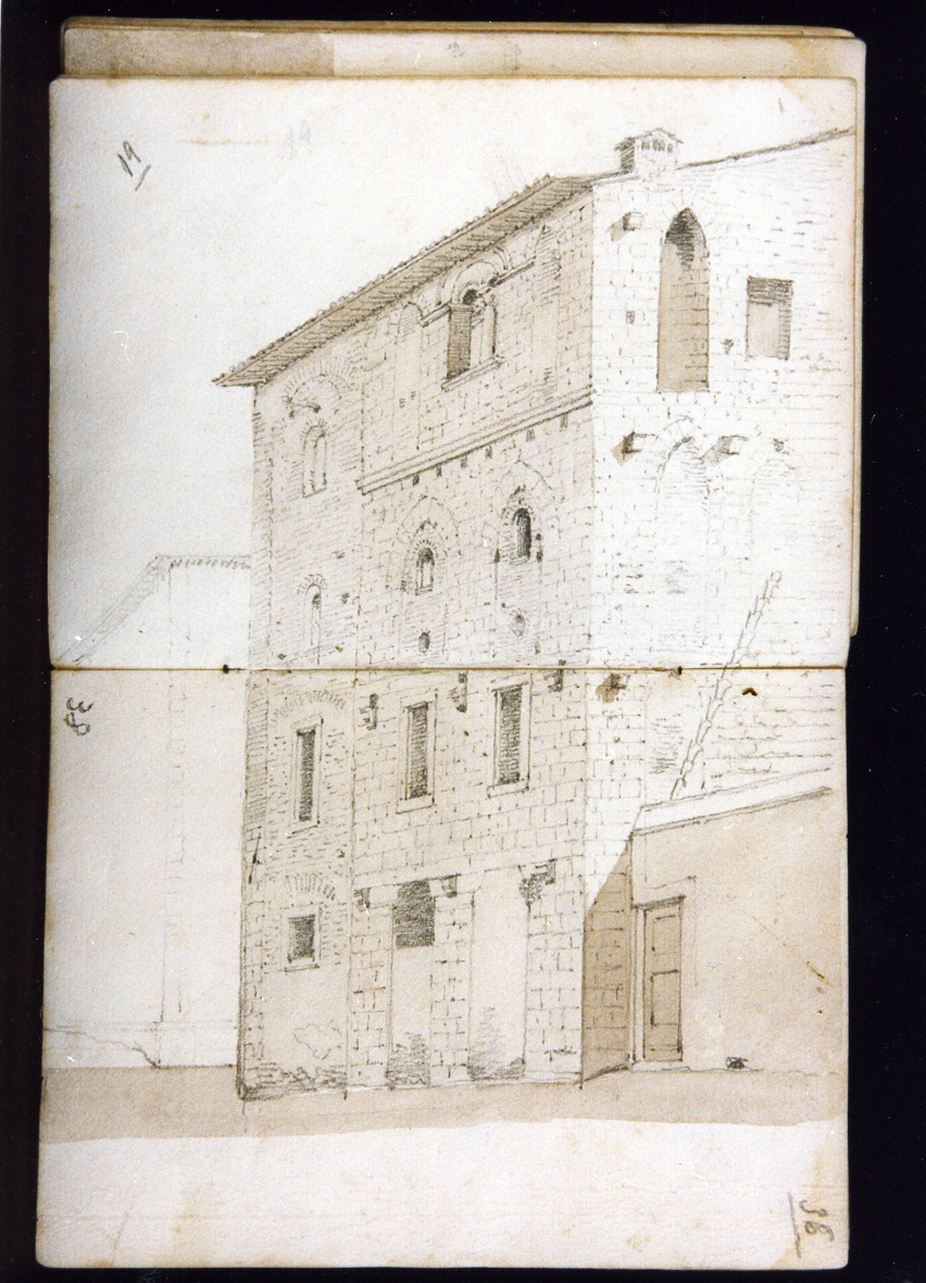 paesaggio con architettura (disegno) di Postiglione Raffaele (sec. XIX)