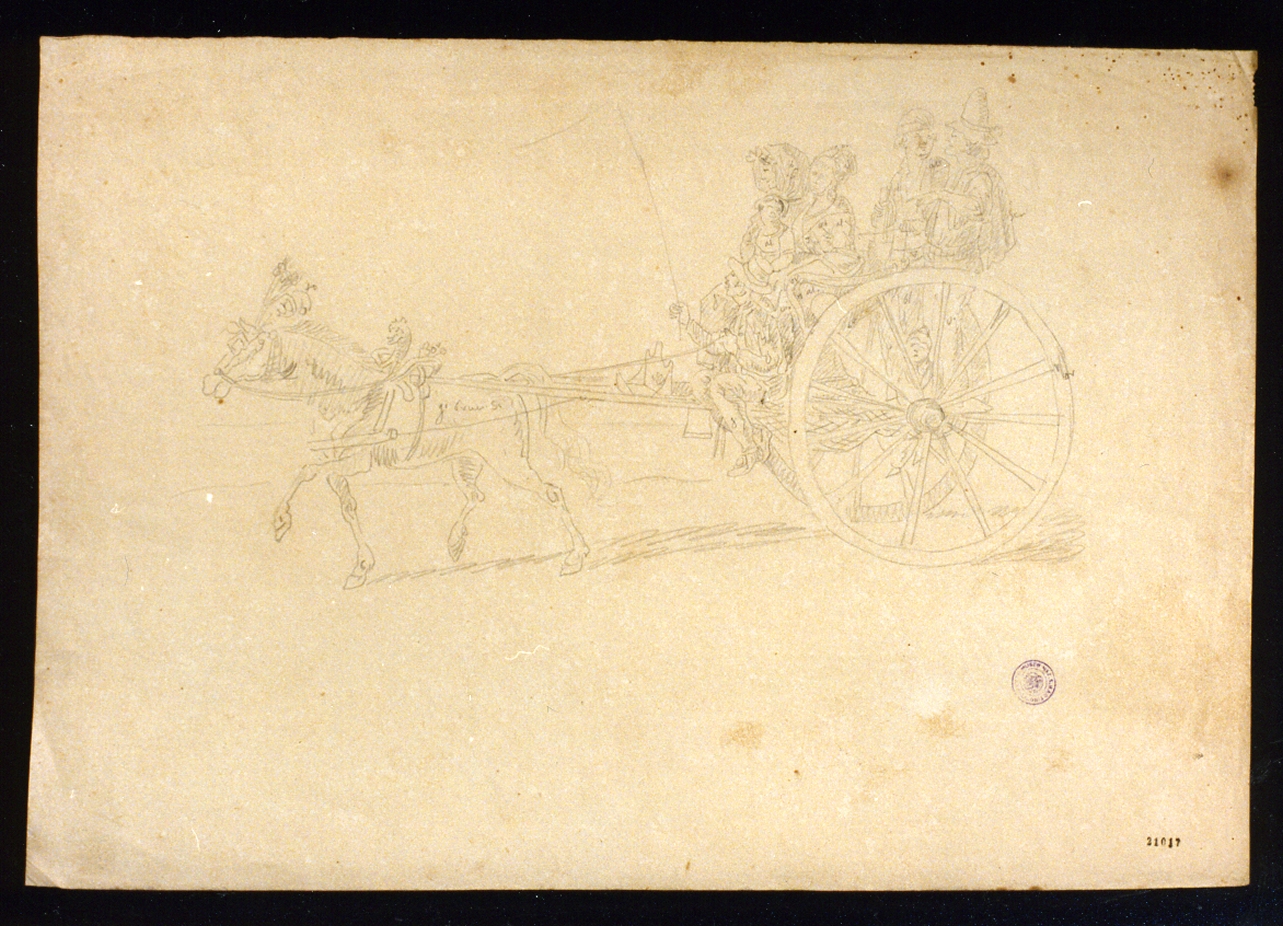 carrozza con cavalli (disegno) - ambito napoletano (sec. XIX)