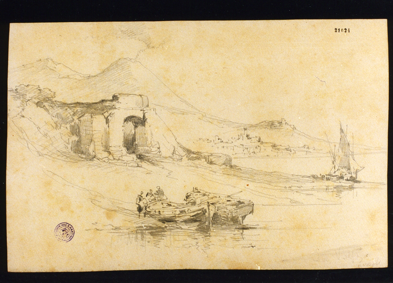 veduta di marina (disegno) di La Volpe Alessandro (sec. XIX)