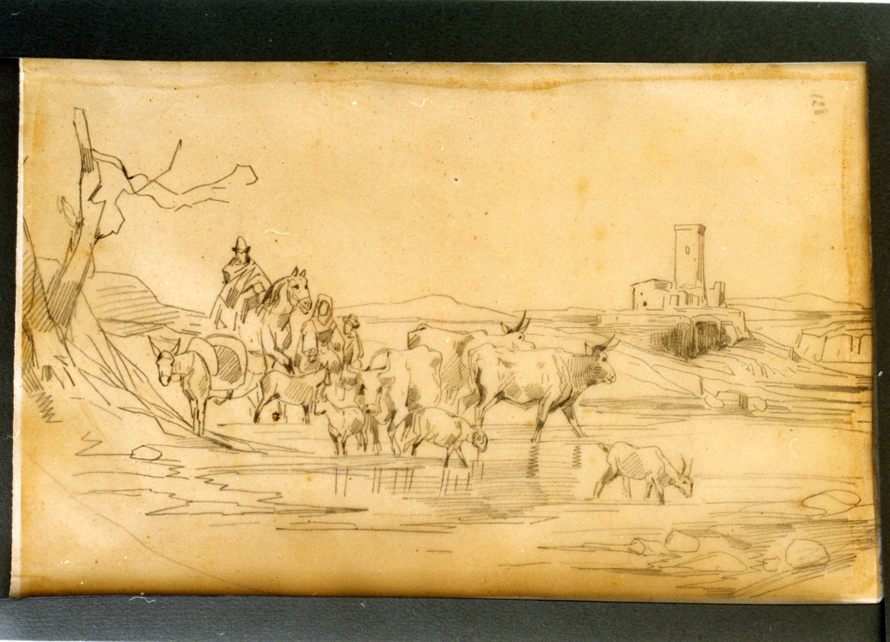 scena campestre (disegno) di Carelli Consalvo (sec. XIX)