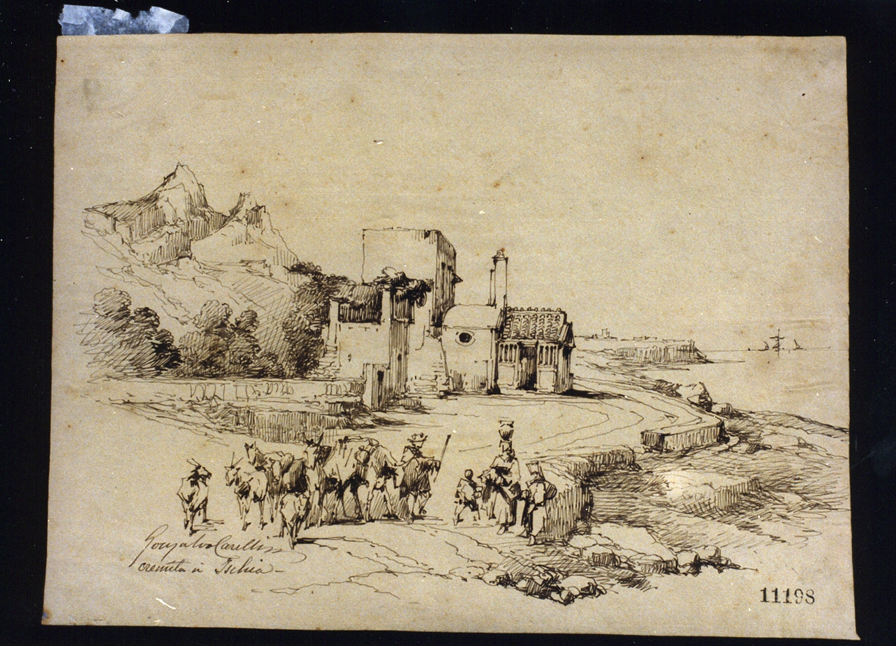 paesaggio con architettura (disegno) di Carelli Consalvo (seconda metà sec. XIX)