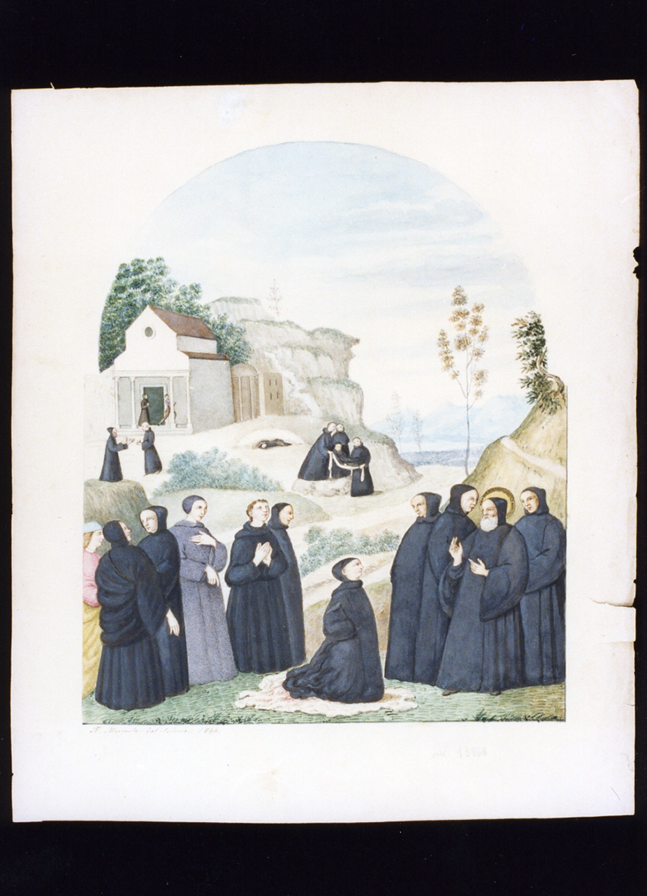 San Benedetto risana un monaco schiacciato da una pietra (disegno) - ambito Italia meridionale (sec. XIX)