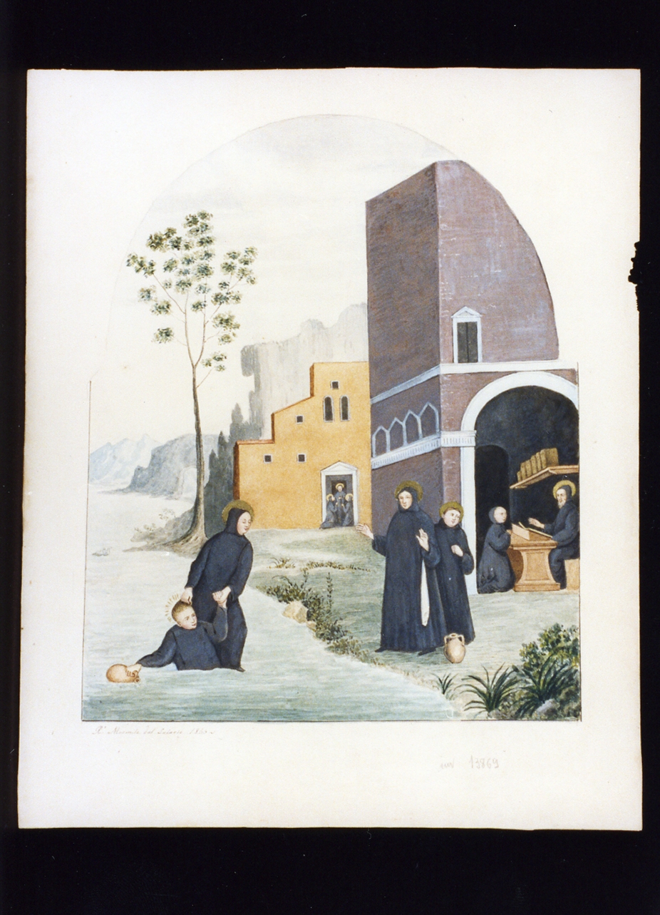 San Mauro cammina sulle acque e salva San Placido (disegno) - ambito Italia meridionale (sec. XIX)