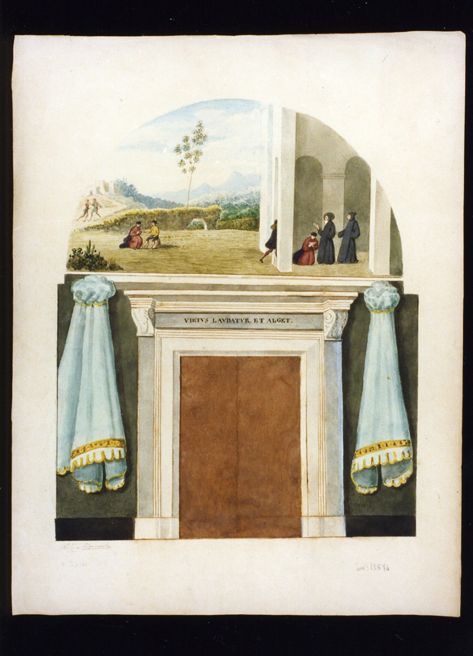 San Benedetto rimprovera il fratello di un monaco (disegno) - ambito italiano (sec. XIX)