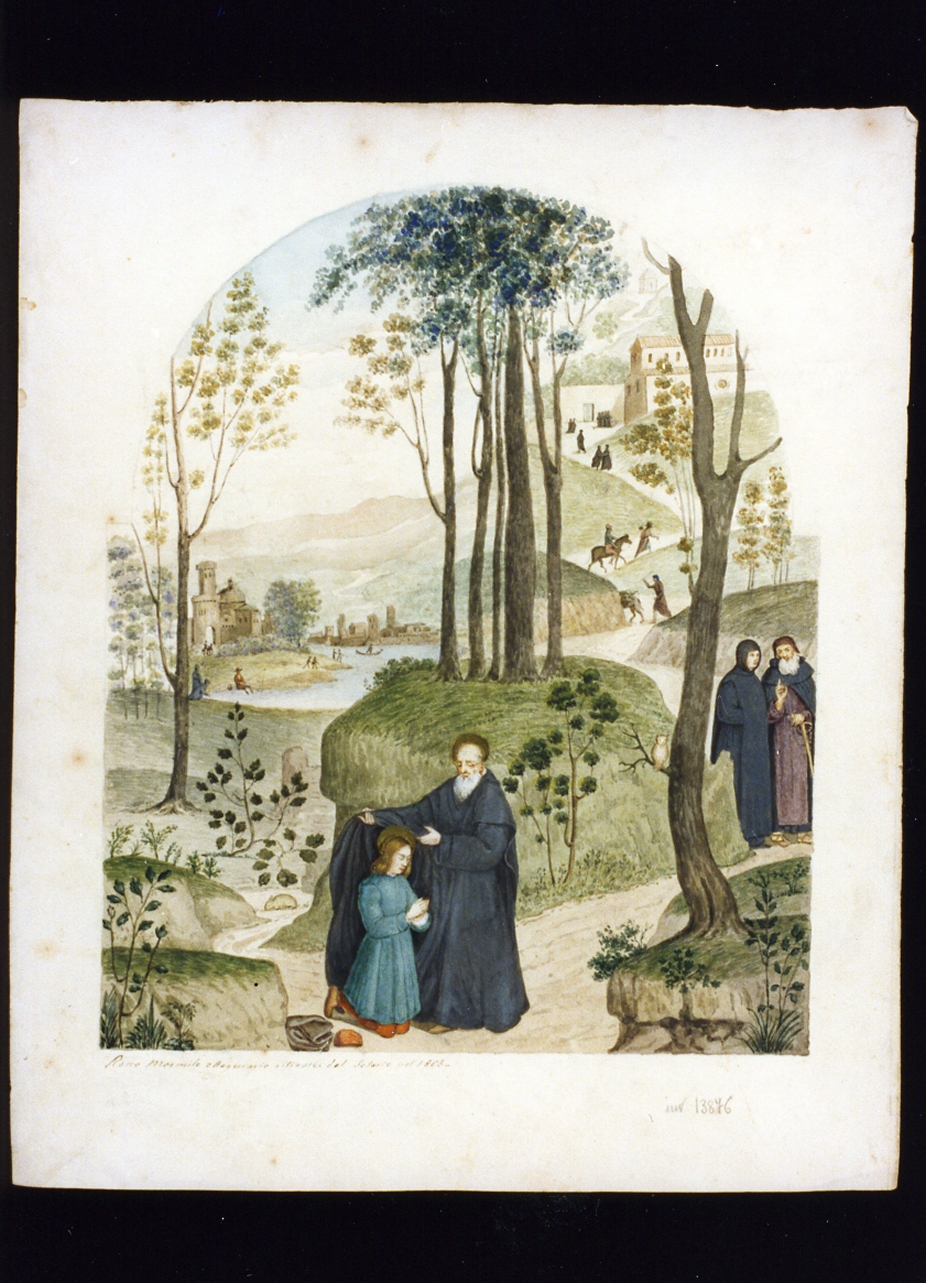 San Benedetto riceve l'abito monastico da San Romano a Subiaco (disegno) - ambito italiano (sec. XIX)