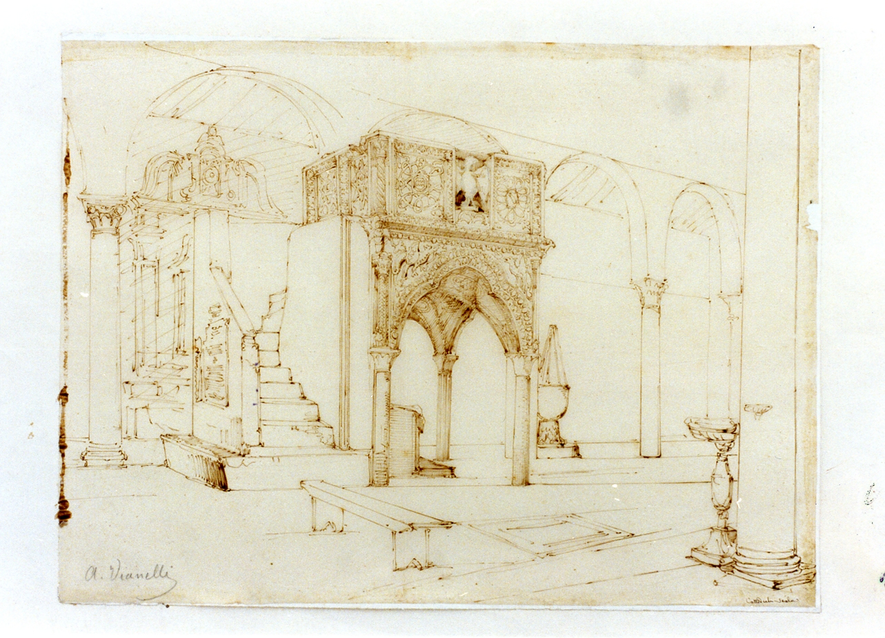 interno della cattedrale di Scala (disegno) di Vianelli Achille (seconda metà sec. XIX)
