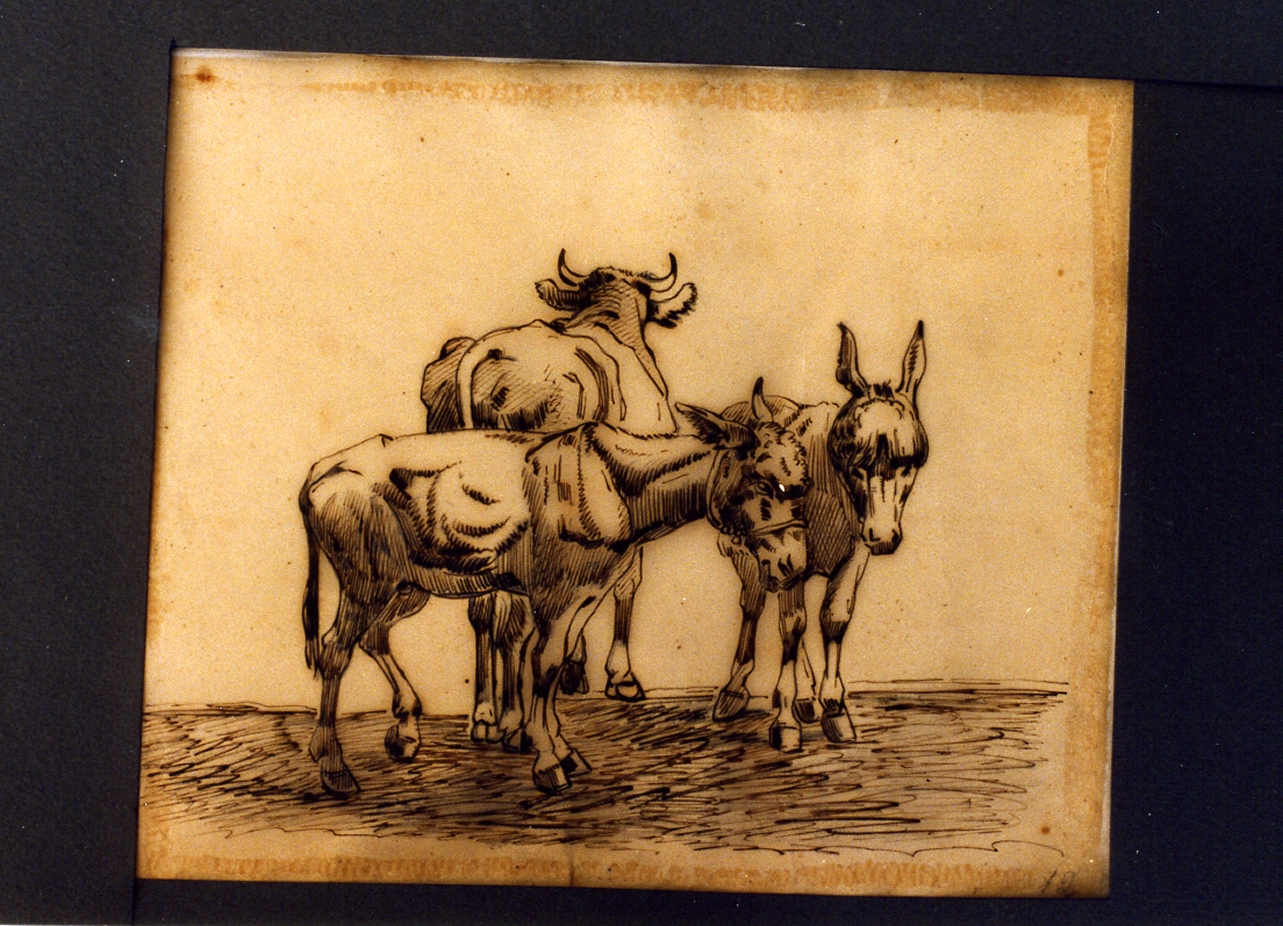 paesaggio con animali (disegno) di Carelli Consalvo (sec. XIX)