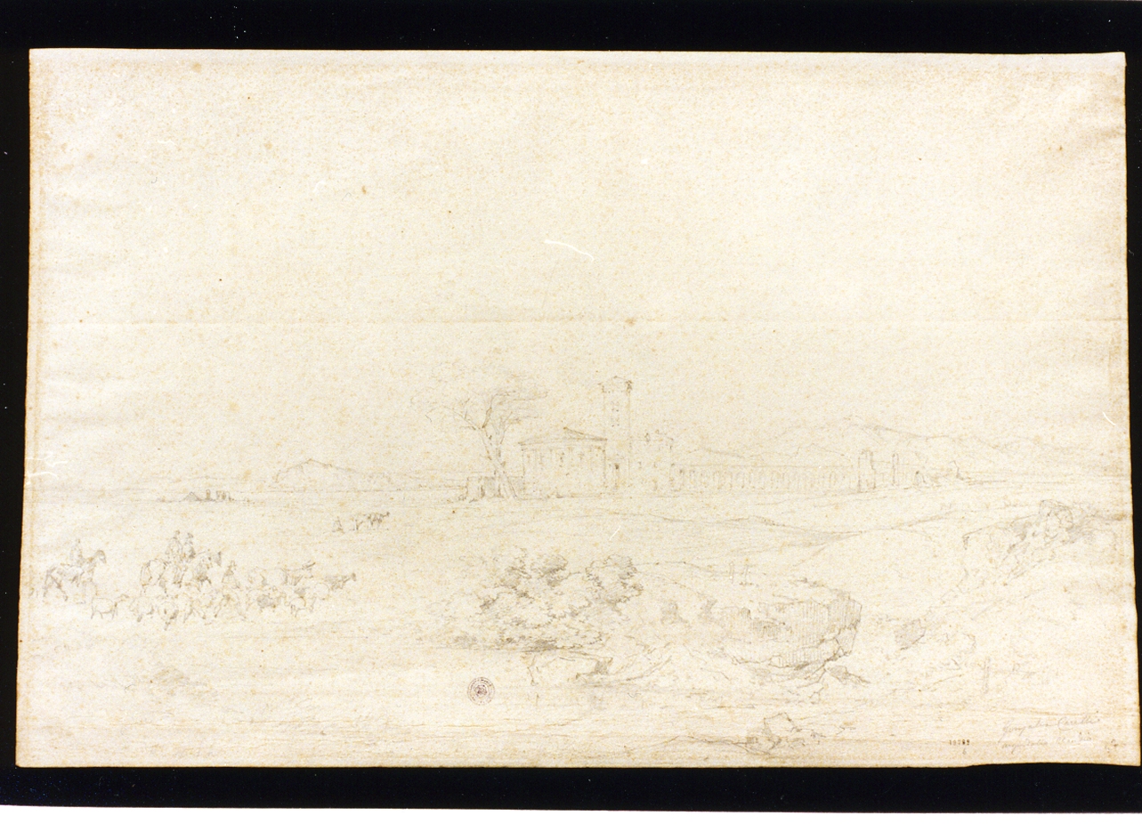 paesaggio con architettura (disegno) di Carelli Consalvo (sec. XIX)