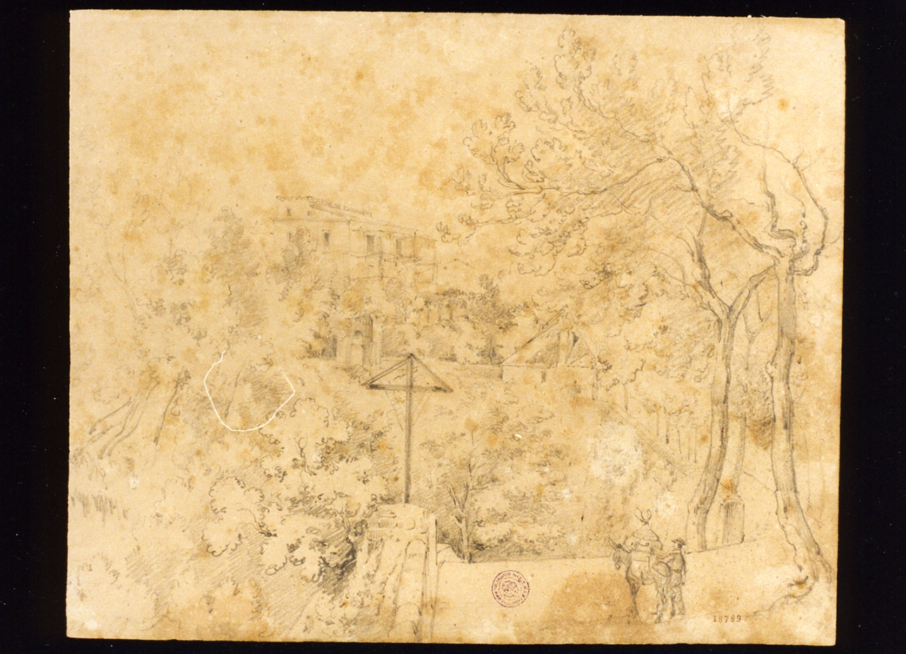 paesaggio campestre (disegno) di Carelli Raffaele (sec. XIX)