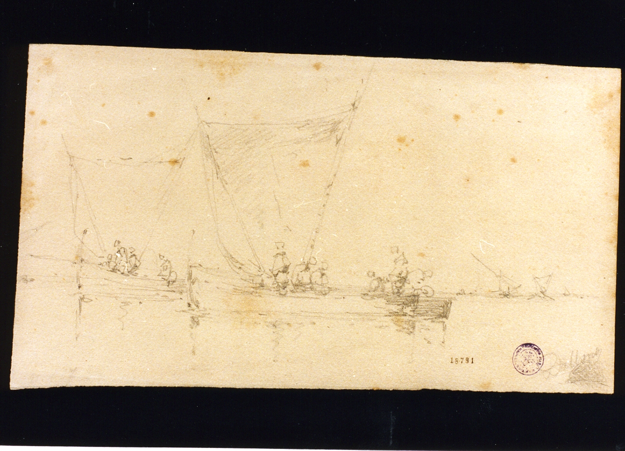 studio di barche a mare (disegno) di Dalbono Eduardo (ultimo quarto sec. XIX)
