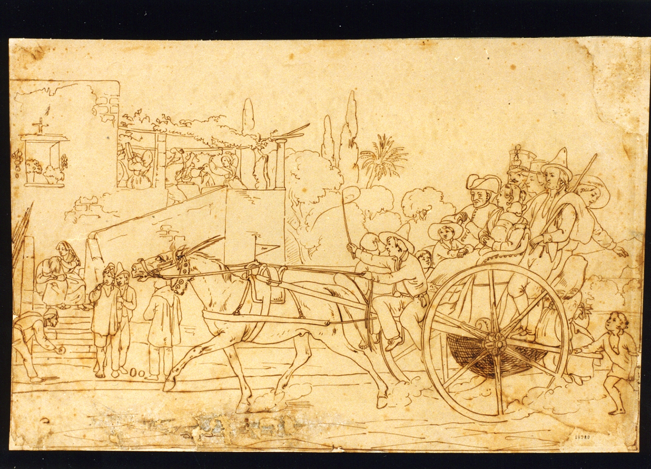 scena di festa (disegno) di Carelli Raffaele (sec. XIX)