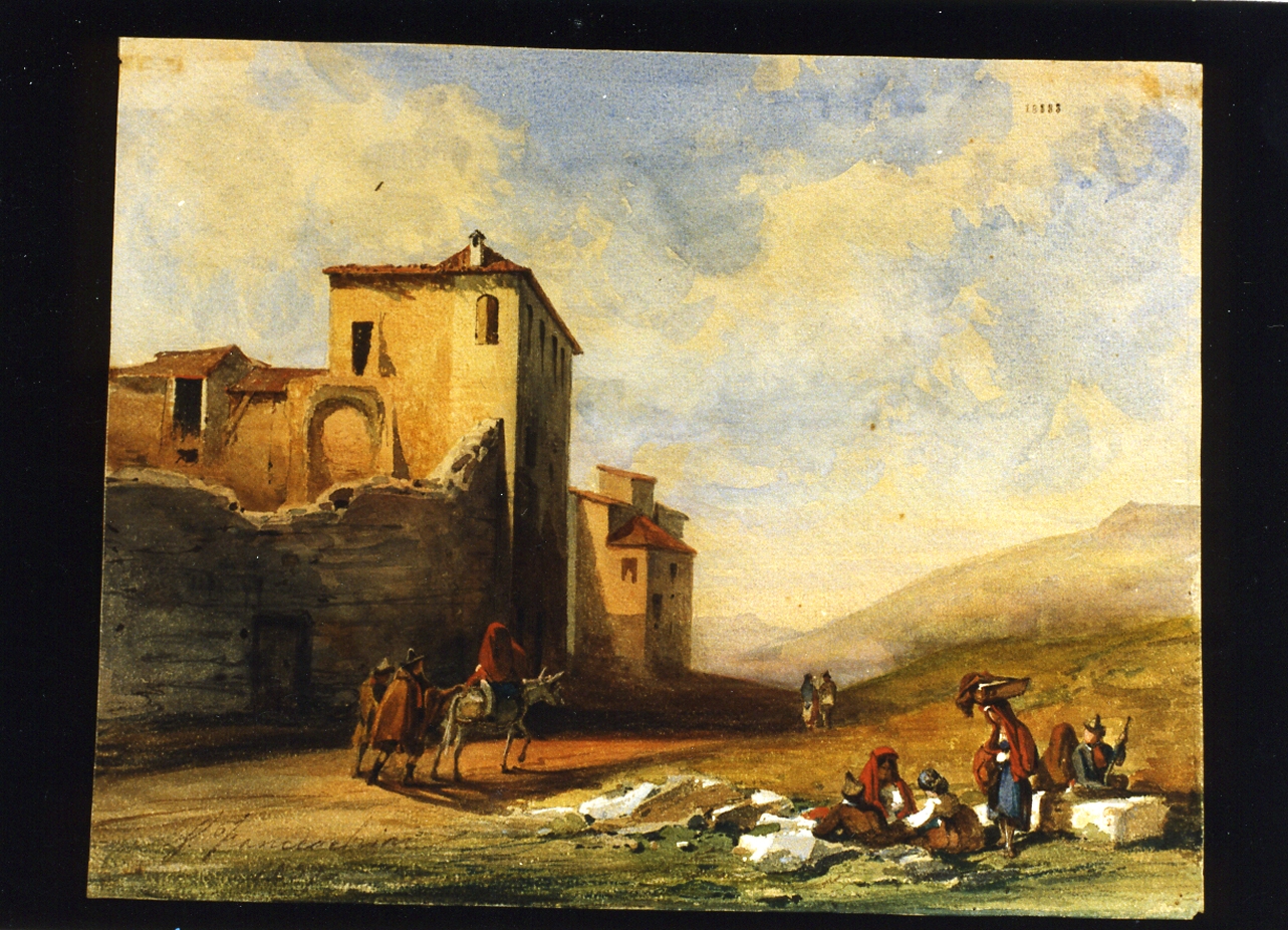 casale di campagna con figure (disegno) di Franceschini Vincenzo (sec. XIX)