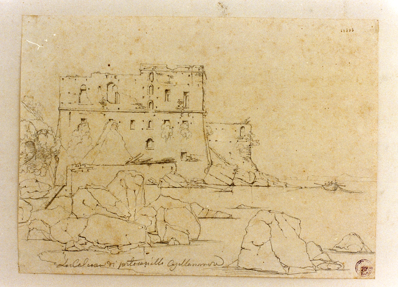 paesaggio con architetture (disegno) di Gigante Achille (sec. XIX)