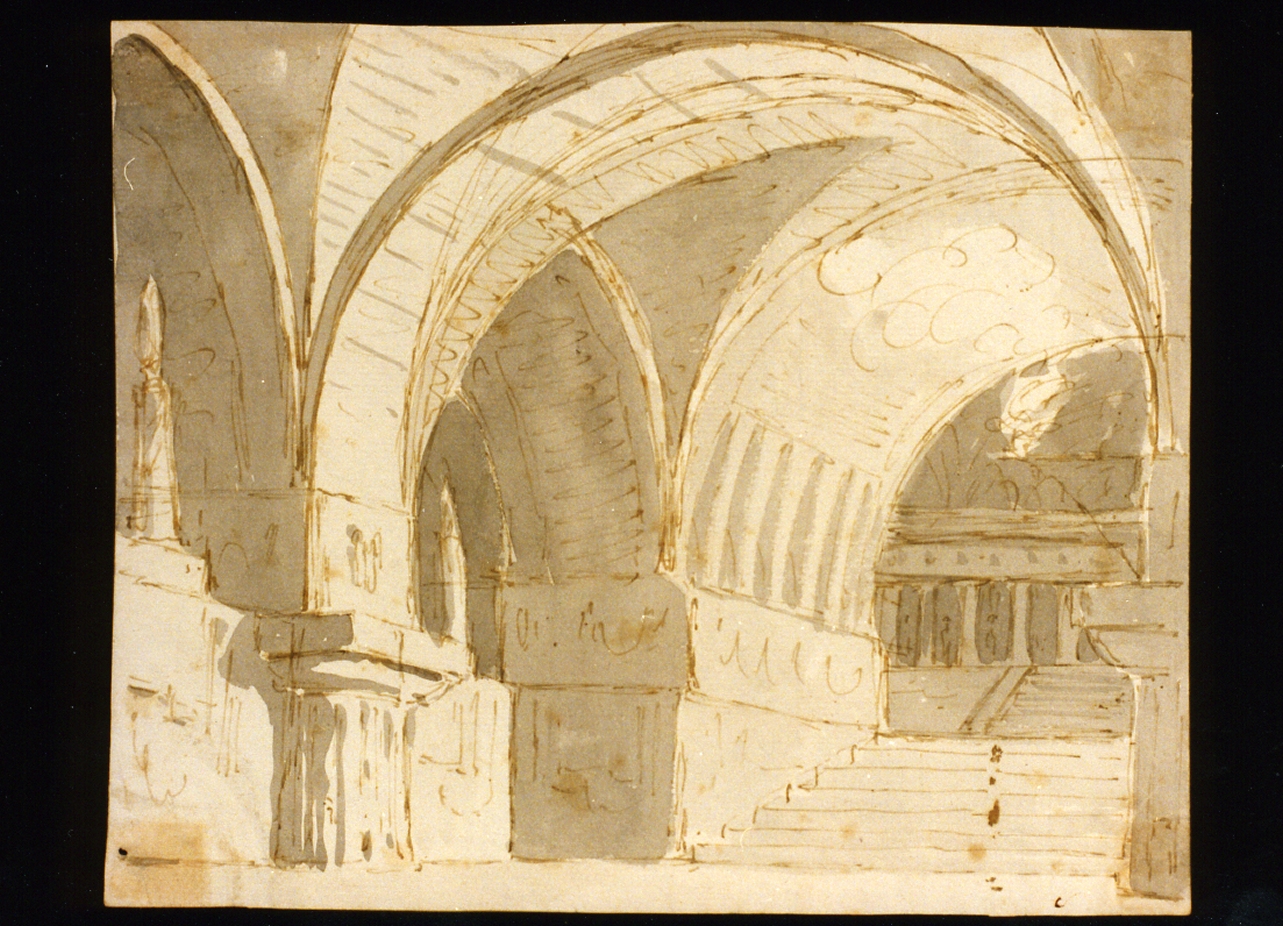 interno di edificio (disegno) di Niccolini Antonio (scuola) (sec. XIX)