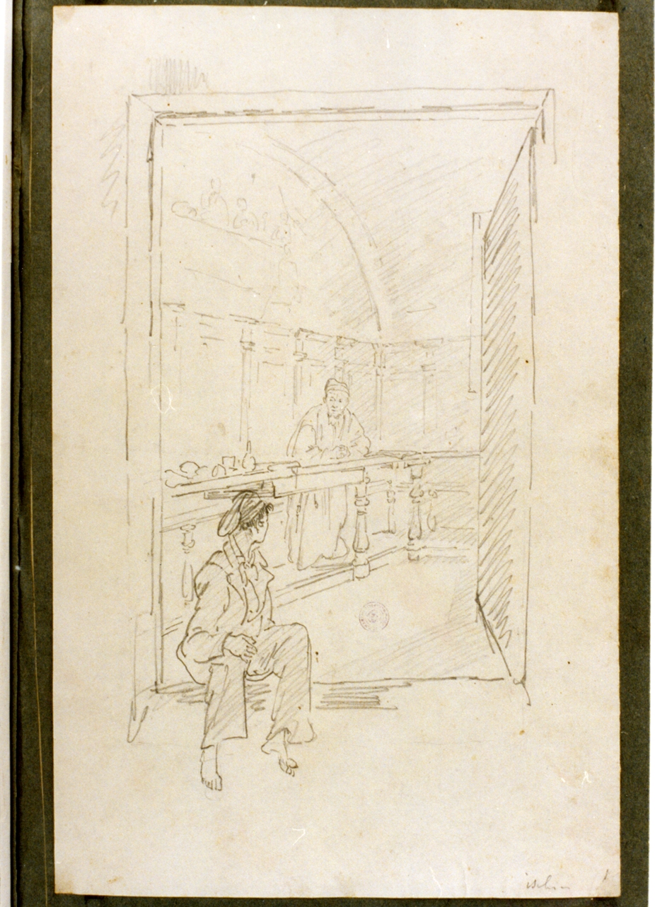 interno di farmacia (disegno) di Vervloet Frans (secondo quarto sec. XIX)