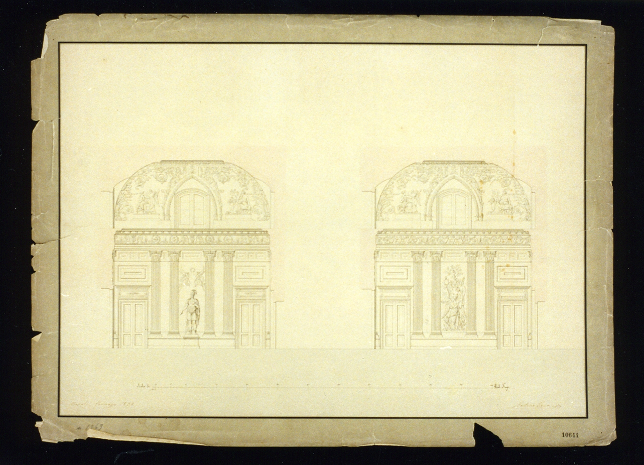 progetto della sala del trono del palazzo reale di Caserta (disegno) di Genovese Gaetano (sec. XIX)