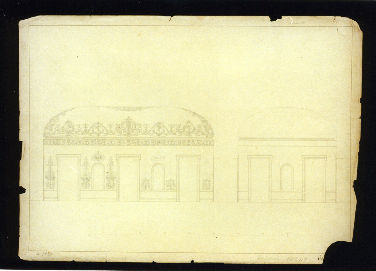 progetto della sala da ballo del palazzo reale di Napoli (disegno) di Genovese Gaetano (sec. XIX)