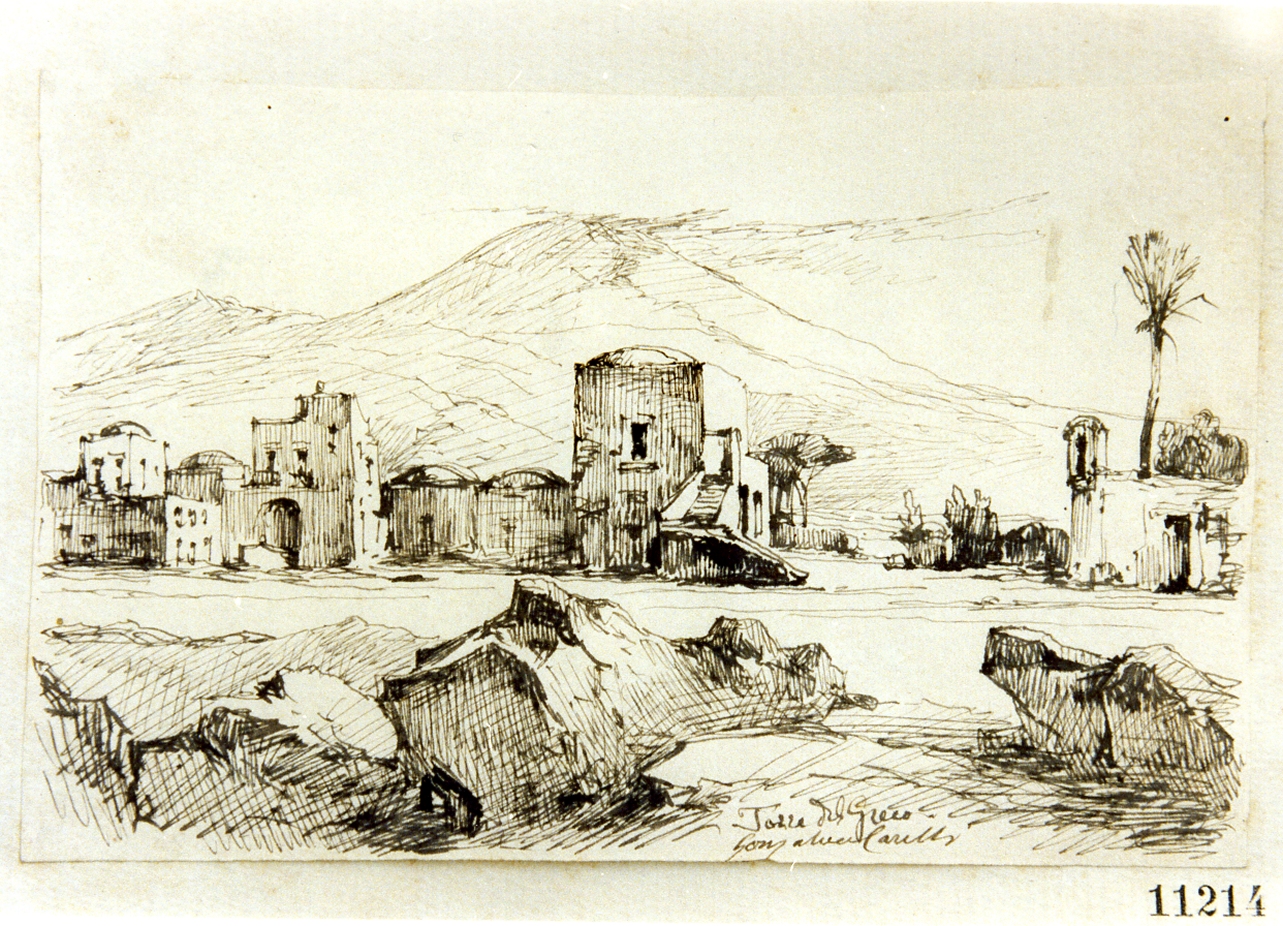 veduta di città (disegno) di Carelli Consalvo (seconda metà sec. XIX)