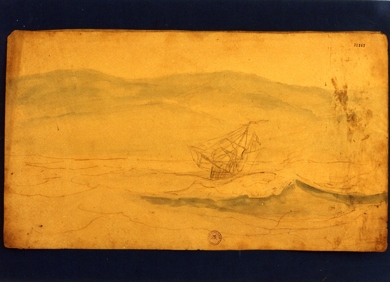 marina con veliero (disegno) di Melbye Fritz Sigried Georg (sec. XIX)