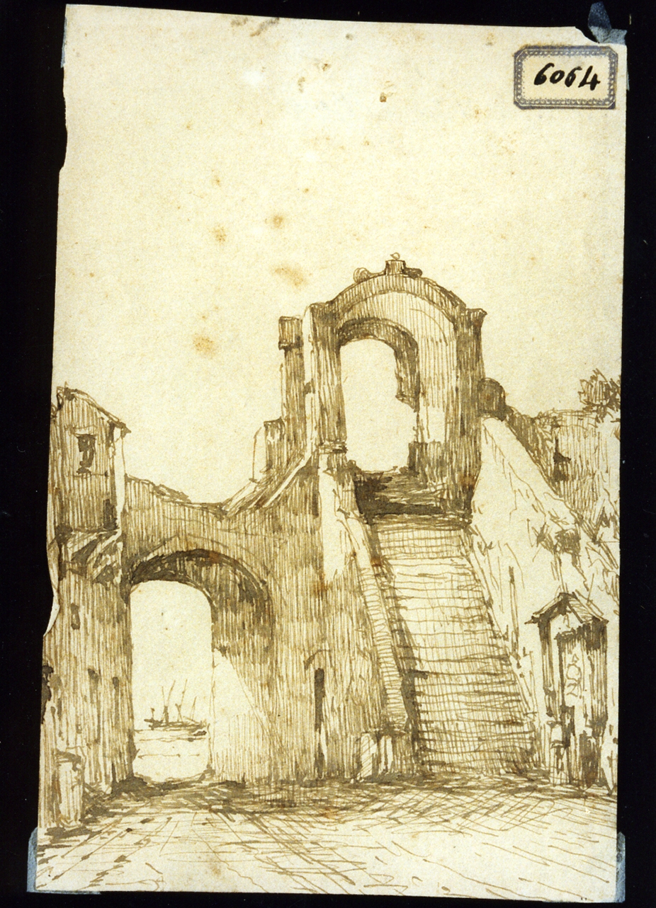 veduta delle rampe di Sant'Antonio a Mergellina (disegno) di Carelli Consalvo (seconda metà sec. XIX)
