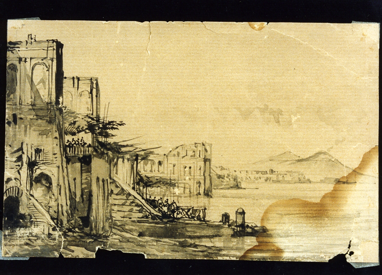 veduta della taverna del Pacchianello a Posillipo in Napoli (disegno) di Carelli Consalvo (seconda metà sec. XIX)