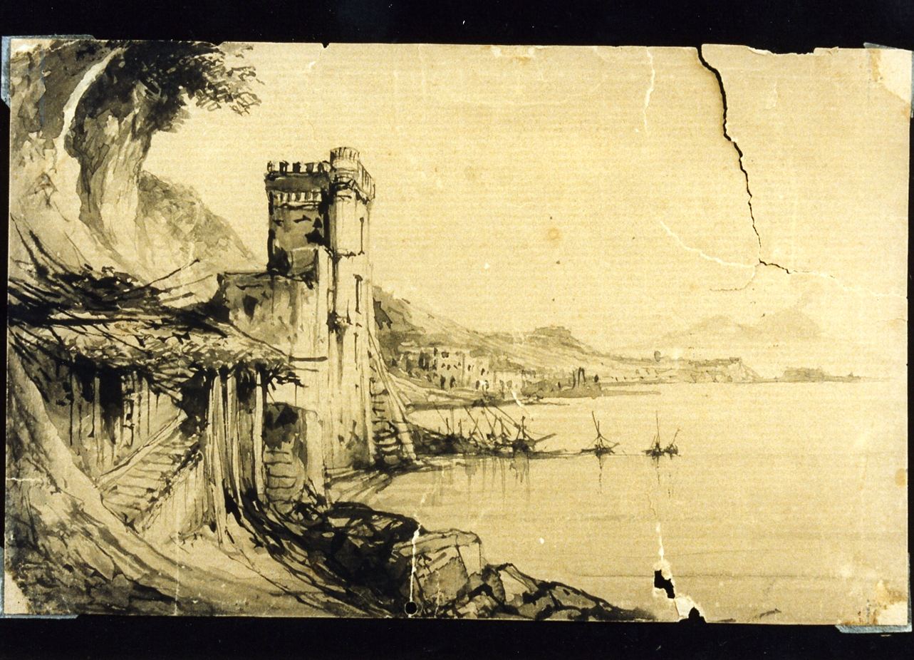 veduta della taverna di Giuseppone a Posillipo in Napoli (disegno) di Carelli Consalvo (seconda metà sec. XIX)