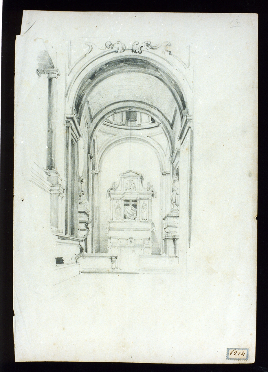 veduta dell'interno di una chiesa (disegno) di Lanza Giovanni Giordano (sec. XIX)