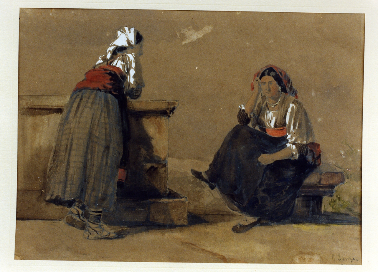 donne in costume popolare (disegno) di Lanza Giovanni Giordano (seconda metà sec. XIX)