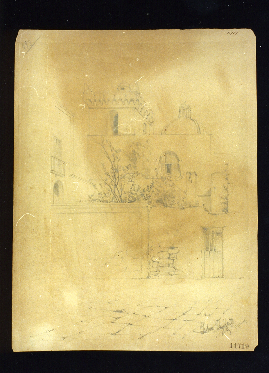 veduta di cortile ischitano (disegno) di Gigante Giacinto (sec. XIX)