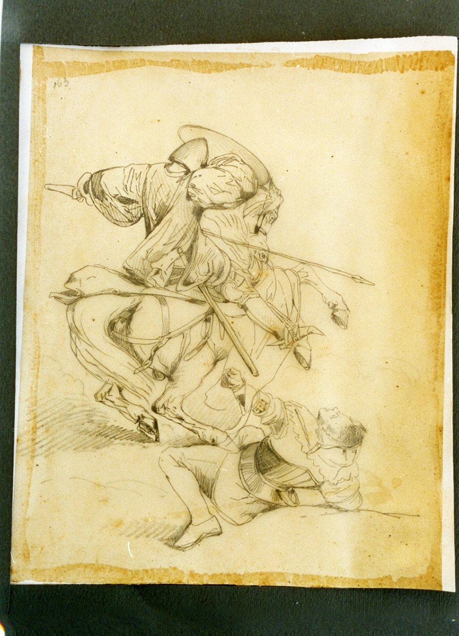 studio di scena cavalleresca (disegno) di Carelli Consalvo (sec. XIX)