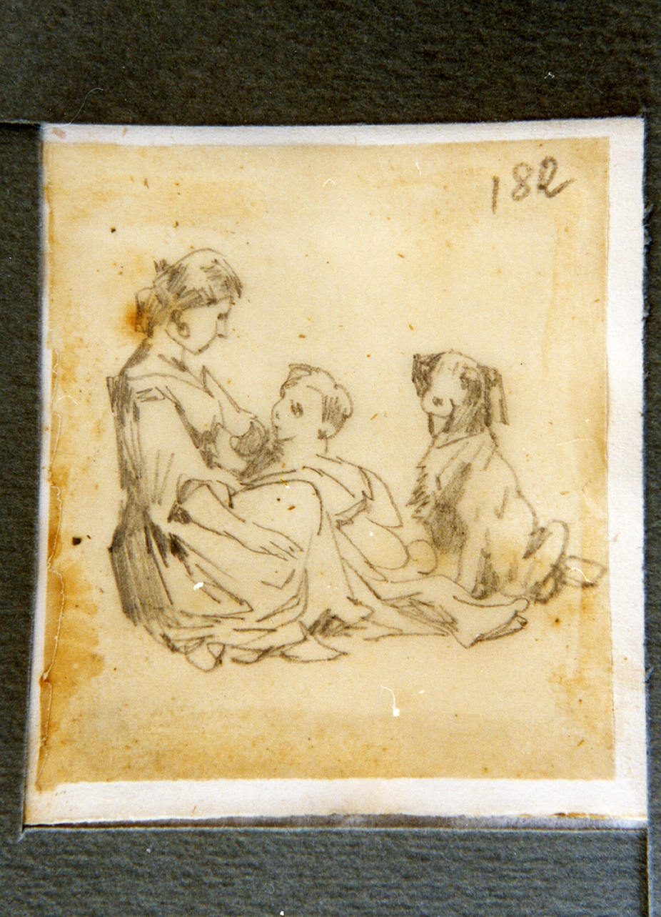 madre con bambino e cane (disegno) di Carelli Consalvo (sec. XIX)