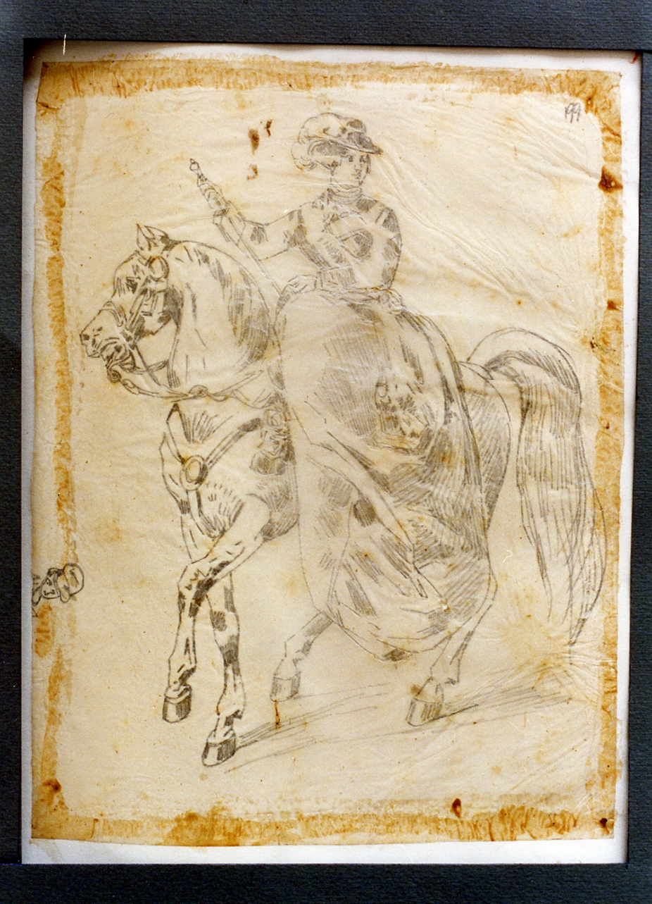 studio di nobildonna a cavallo (disegno) di Carelli Consalvo (sec. XIX)