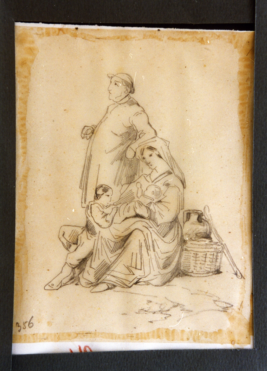 studio di pastorella con bambini e prelato (disegno) di Carelli Consalvo (sec. XIX)