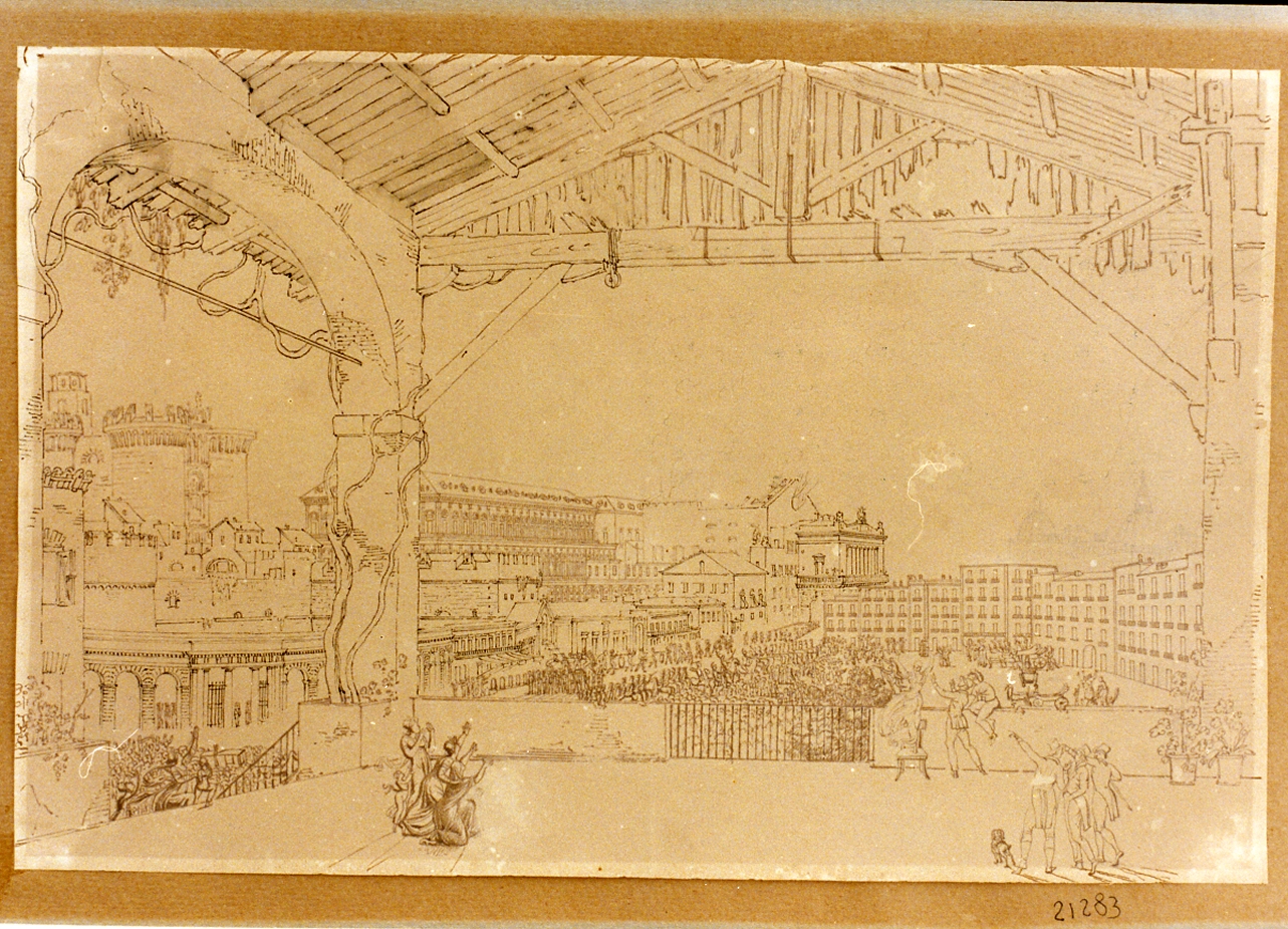 studio dell'incendio del teatro San Carlo (disegno) - ambito napoletano (sec. XIX)