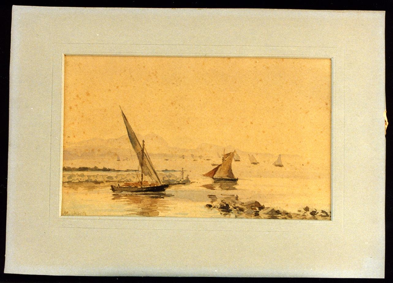 marina con barche a vela (disegno) di Monteforte Eduardo (sec. XIX)
