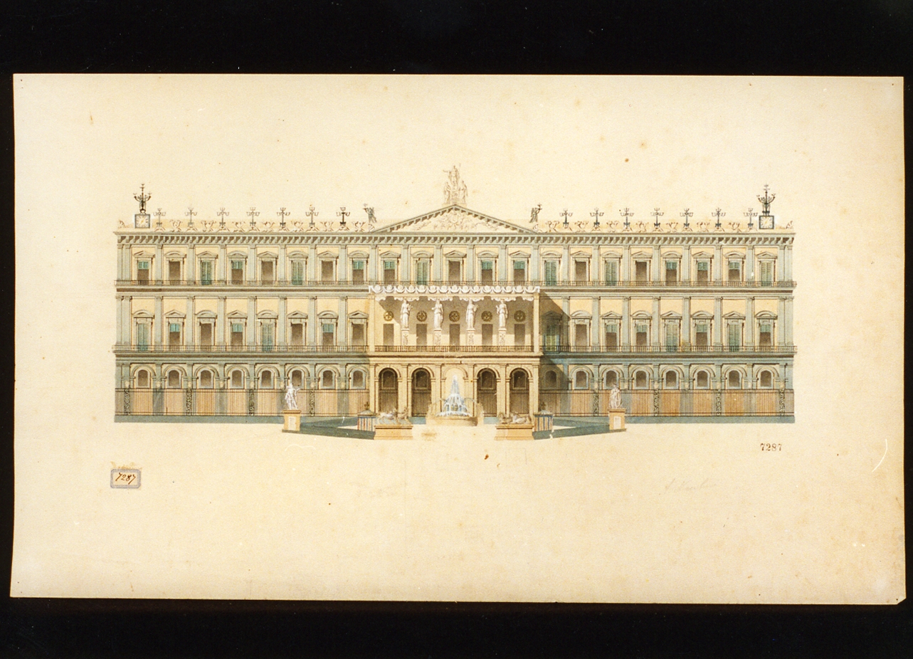 facciata del palazzo reale di Napoli (disegno) di Niccolini Antonio (sec. XIX)