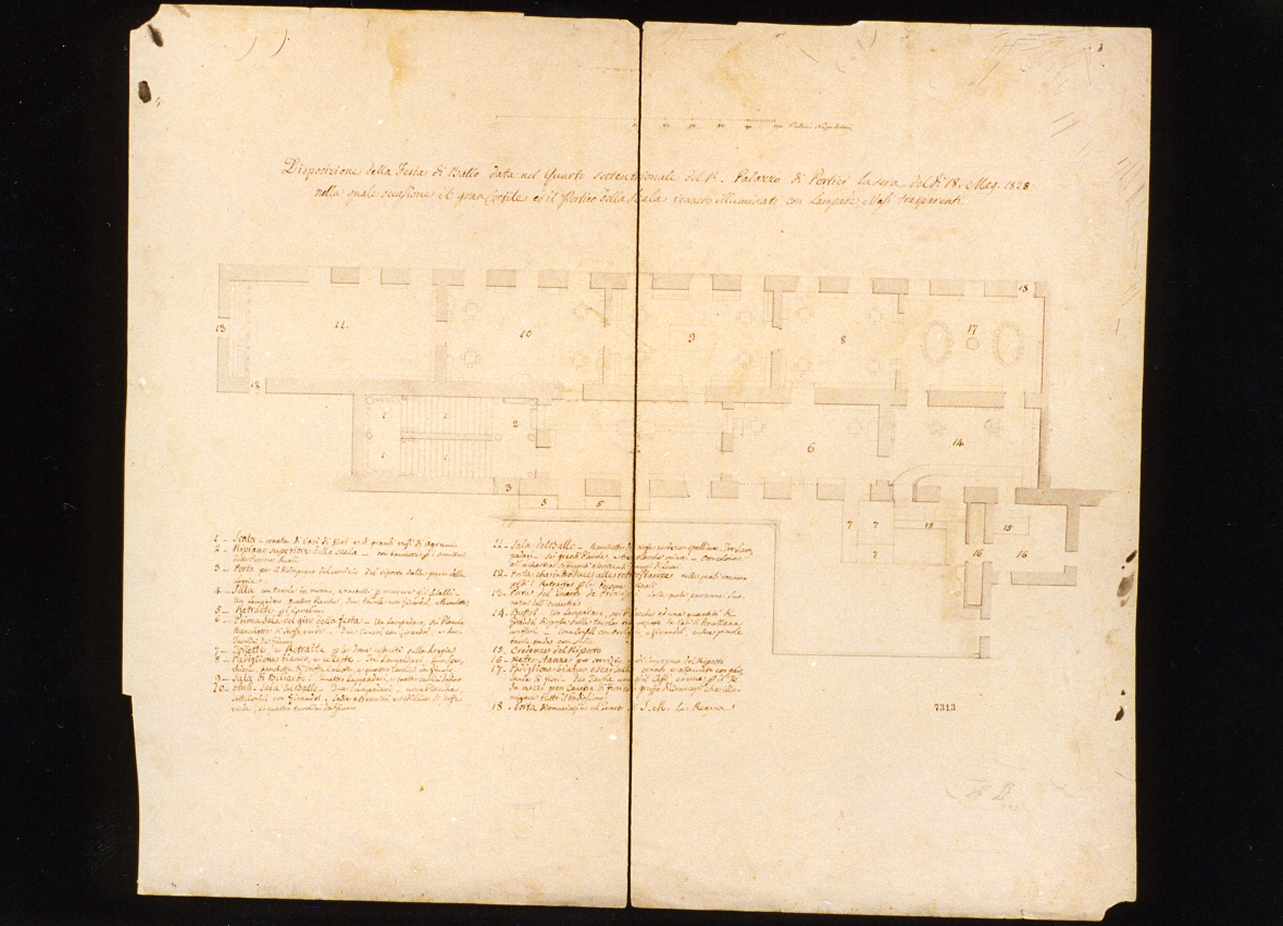 pianta del palazzo reale di Portici (disegno) di Niccolini Antonio (sec. XIX)