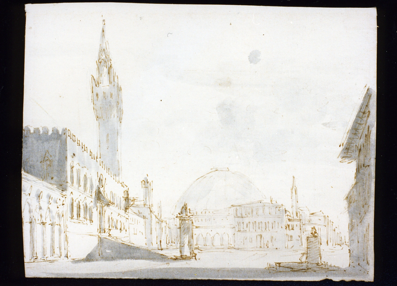 paesaggio con architettura (disegno) di Niccolini Antonio (scuola) (prima metà sec. XIX)