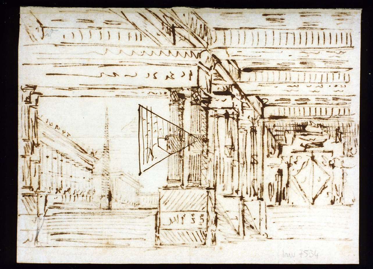 paesaggio con architettura (disegno) di Niccolini Antonio (scuola) (prima metà sec. XIX)