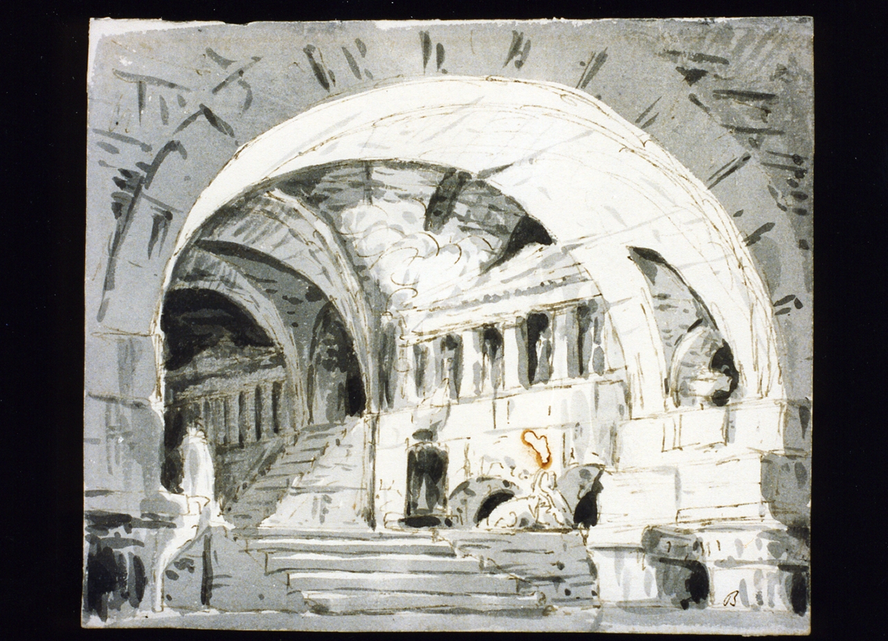 paesaggio con architettura (disegno) di Niccolini Antonio (scuola) (prima metà sec. XIX)