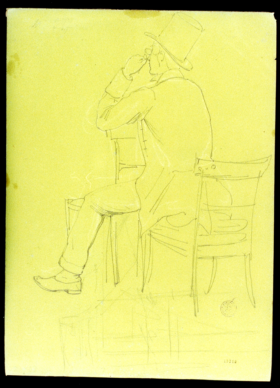 figura maschile seduta con monocolo (disegno) di Serritelli Giovanni (metà sec. XIX)