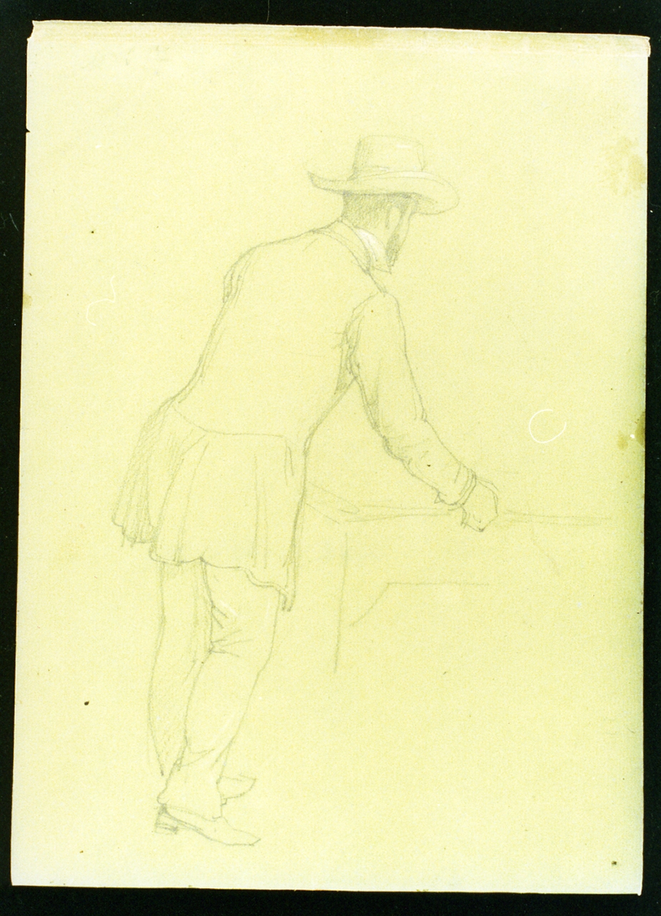 figura maschile di spalle vicino ad un tavolo (disegno) di Serritelli Giovanni (metà sec. XIX)