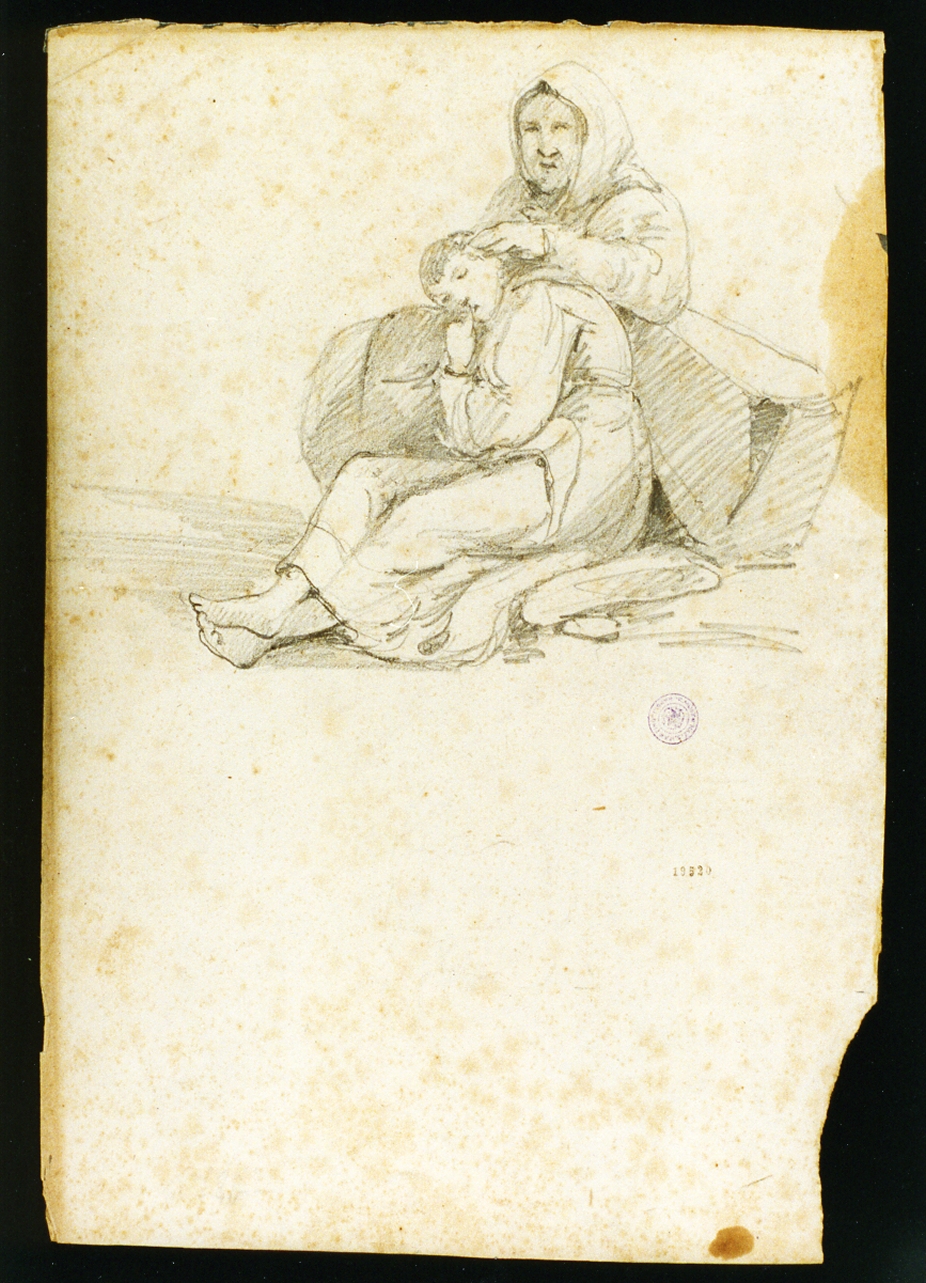 figura femminile seduta (disegno) di Serritelli Giovanni (metà sec. XIX)