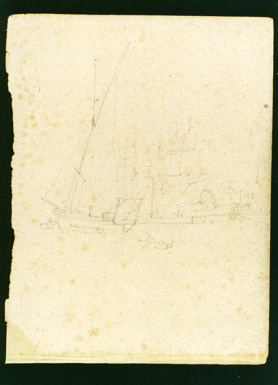 veduta marina con barche (disegno) di Serritelli Giovanni (metà sec. XIX)