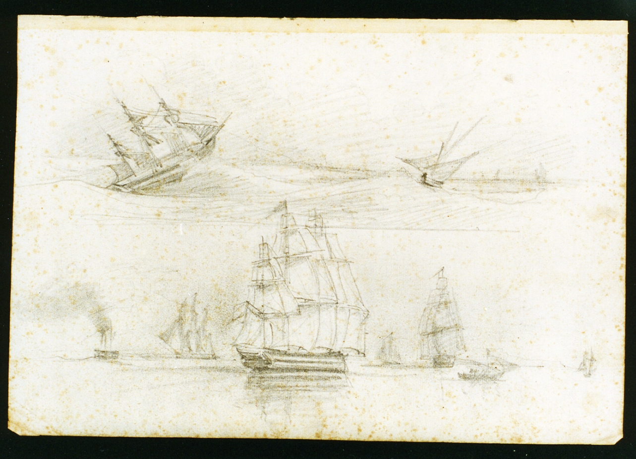 due schizzi con velieri (disegno) di Serritelli Giovanni (metà sec. XIX)