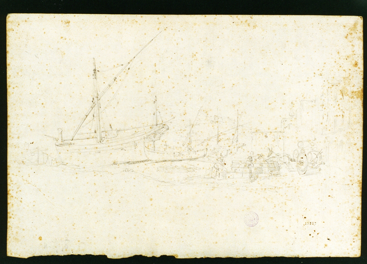 veduta della spiaggia della Marinella (disegno) di Serritelli Giovanni (metà sec. XIX)
