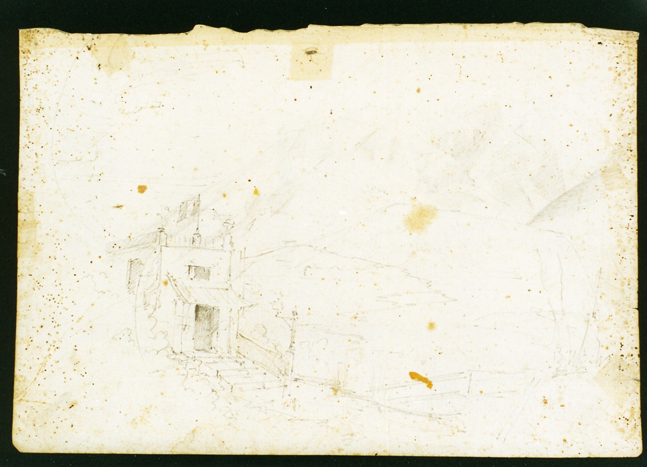 paesaggio con casa (disegno) di Serritelli Giovanni (metà sec. XIX)