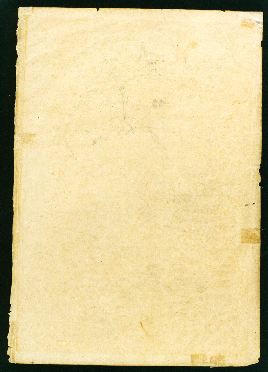 paesaggio montano con chiesa (disegno) di Serritelli Giovanni (metà sec. XIX)